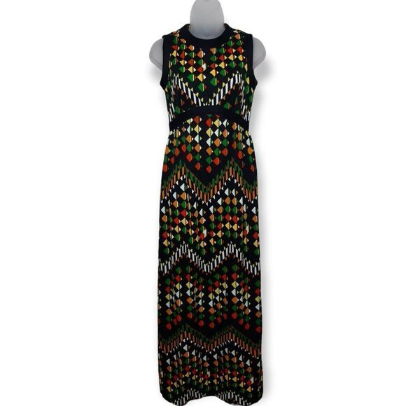 Leslie Fay Knits VIntage 1970s Geometric Maxi Dress - Picture 1 of 6